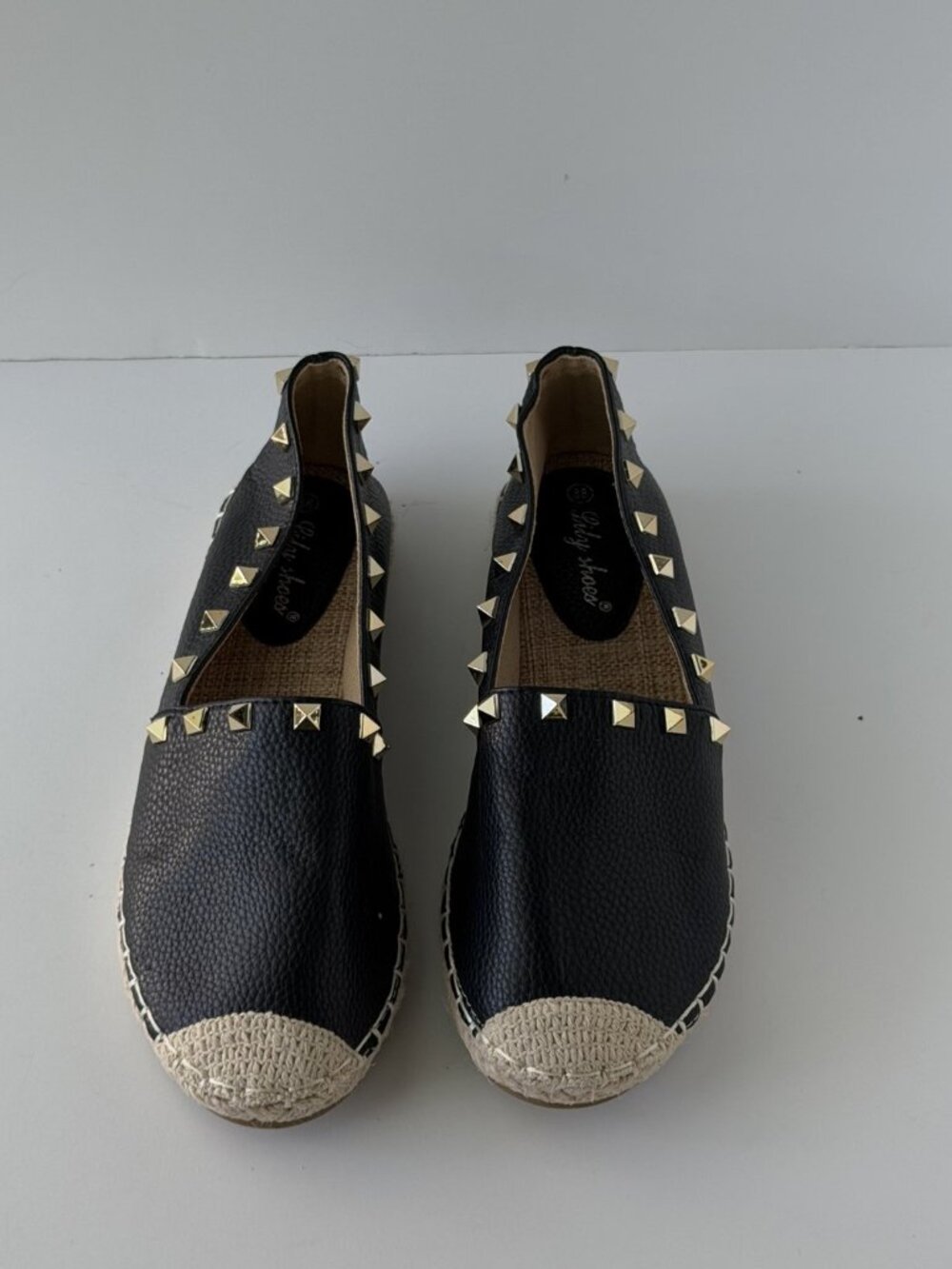 Black Gold Studded Slip-On Espadrille Flats